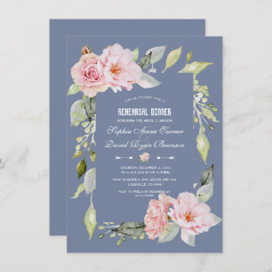 Charm Pink Floral Dusty Blue Rehearsal Dinner Invitation