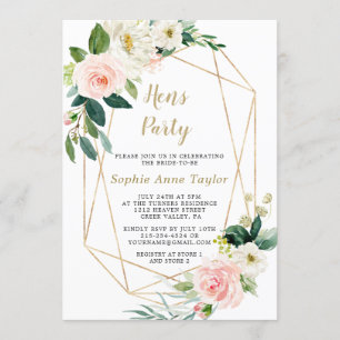 Charm Pink Floral Rose Gold Bachelorette Weekend Invitation