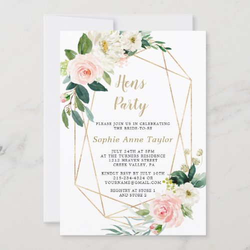 Charm Pink Floral Rose Gold Bachelorette Weekend Invitation