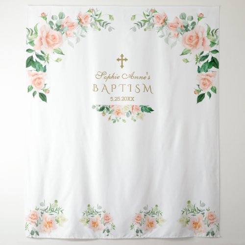 Charm Pink Flowers Baptism Photo Booth Prop Tapestry