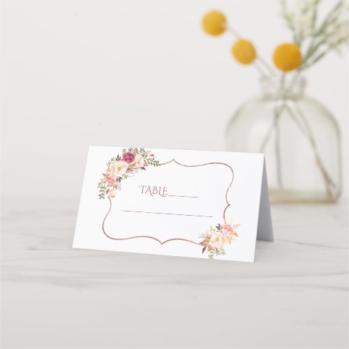 Charm Pink Flowers Rose Gold Baptism Table Number  Place Card