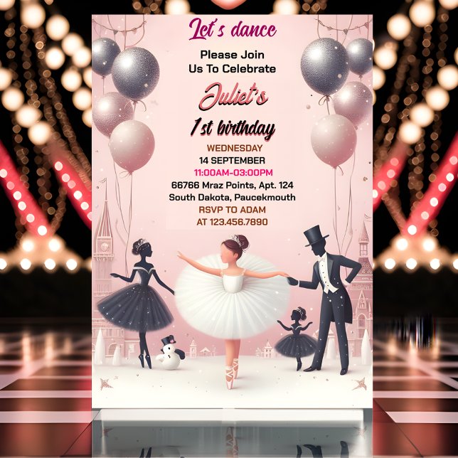 charm pink Tutu chic girls Ballerina 1st birthday Invitation (Creator Uploaded)
