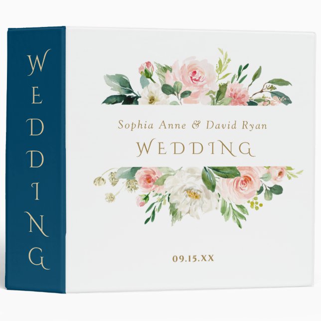 Charm Pink White Floral Frame Wedding Photo Album 3 Ring Binder (Front/Spine)