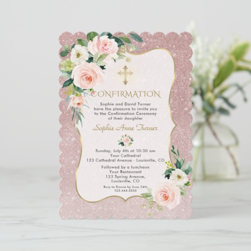 Charm Pink White Flowers Gold Girl Confirmation 