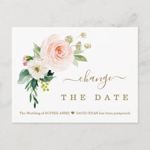 Charm Pink White Flowers Wedding Postponed Postcard