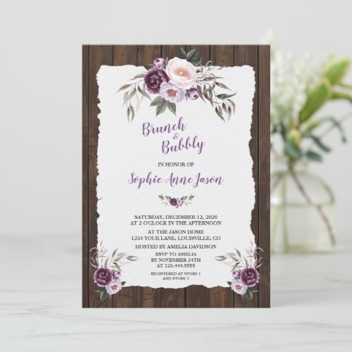 Charm Purple Pink Floral Wood Barn Bridal Shower Invitation