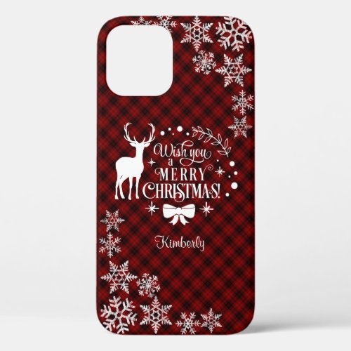Charm Red Buffalo MERRY CHRISTMAS Monogram iPhone 12 Case