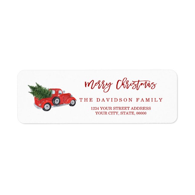 Charm Red Christmas Truck Brushed Script Label (Front)