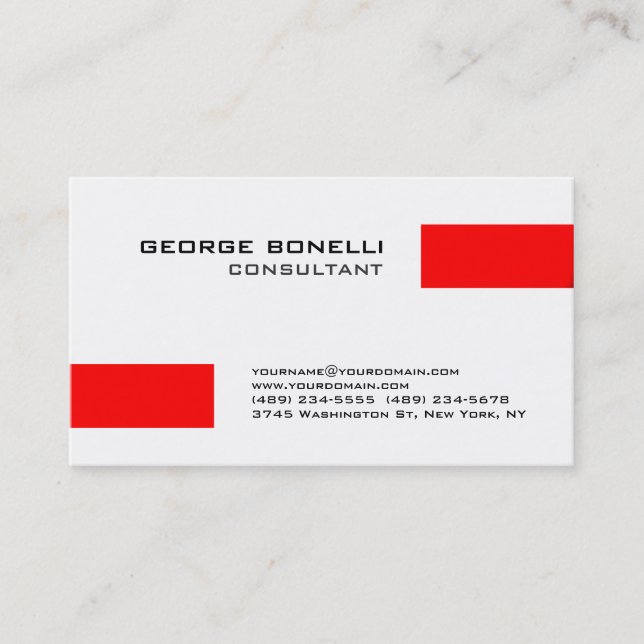 Charm Red Stripes White Consultant Business Card (Front)