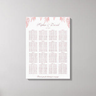 Charm Rose Gold Palm Leaves Wedding Seating Chart Canvas Print