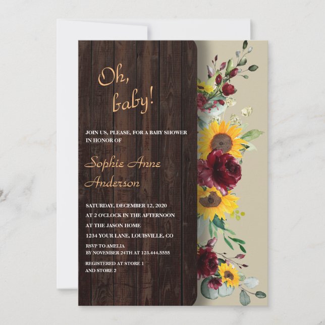 Charm Royal Burgundy Sunflowers Bridal Tea Party Invitation (Front)