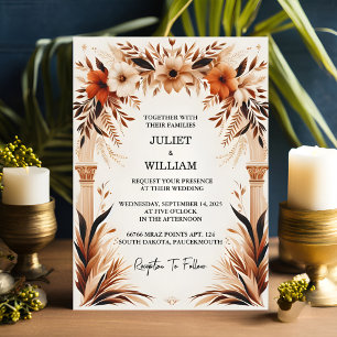 Charm Rustic Fiesta Floral Rose Spanish Wedding Invitation