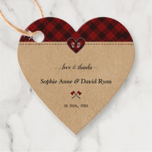 Charm Rustic Red Buffalo Plaid Monogram Wedding    Favor Tags