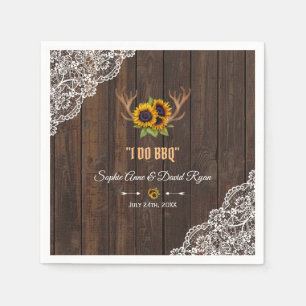 Charm Rustic Sunflowers Antlers Wood Lace I DO BBQ Napkins