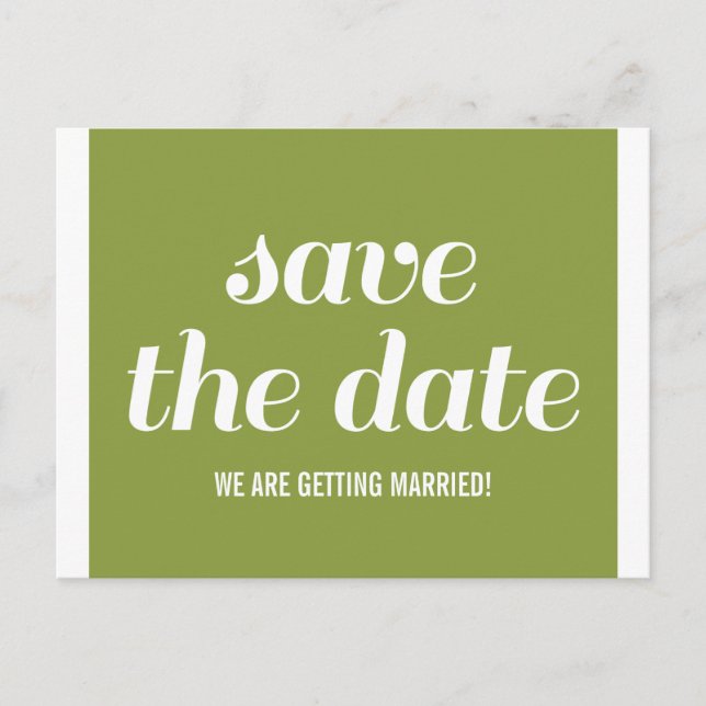 Charm Save the Date Postcard, Olive Green Announcement Postcard (Front)