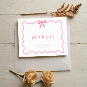 Charm Soft Pink Bow Baby Shower Thank You Card