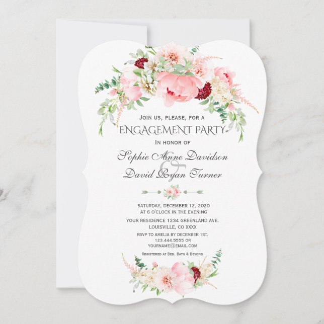 Charm Spring Watercolor Peonies Bloom Engagement Invitation (Front)