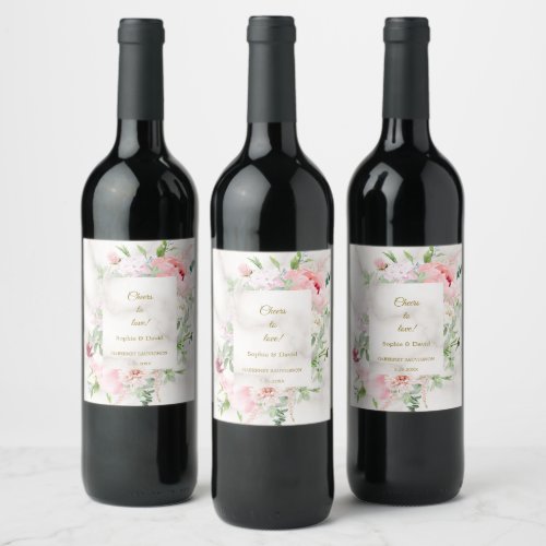 Charm Spring Watercolor Peonies Frame Wedding Wine Label