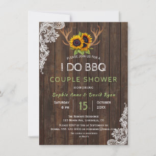 Charm Sunflowers Antlers I DO BBQ Couple Shower Invitation