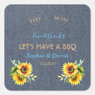 Charm Sunflowers Old Denim Blue Western I DO BBQ Square Sticker