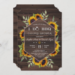 Charm Vintage Sunflowers Wood I DO BBQ Invitation