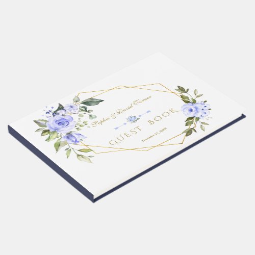 Charm Watercolor Blue Floral Navy Wedding Guest Book