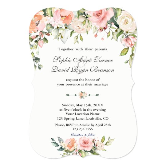 Charm Watercolor Blush Cream Floral Wedding Invitation | Zazzle.com