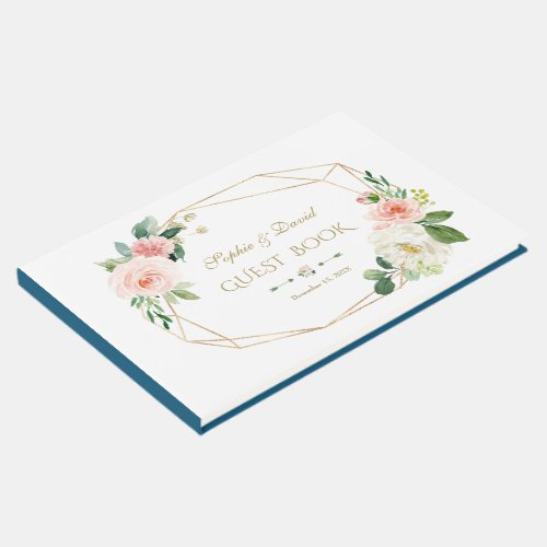 Charm Watercolor Blush Cream Flowers Gold Wedding Guest Book