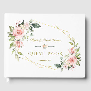 Charm Watercolor Blush Floral Navy Wedding Guest Book