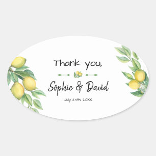 Charm Watercolor Lemon Tropical Wedding Oval Sticker