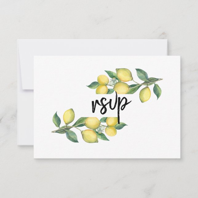 Charm Watercolor Lemon Tropical Wedding RSVP Card (Front)