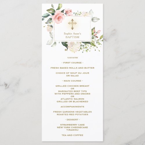 Charm Watercolor Pink Blush Cream Floral Baptism  Menu