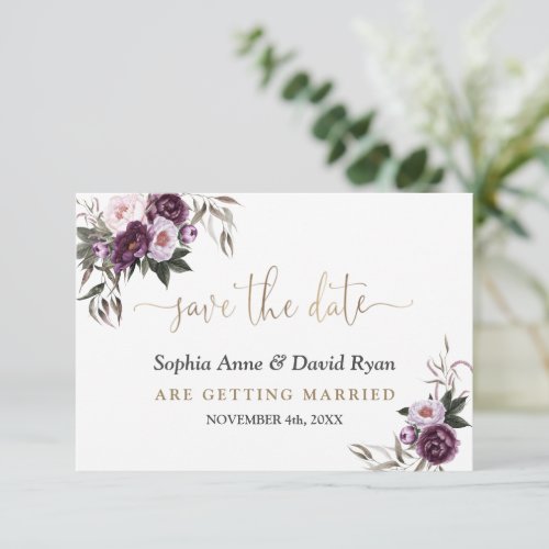 Charm Watercolor Purple Pink Floral Wedding   Save The Date