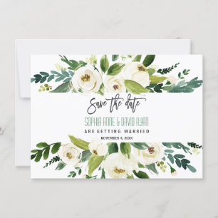 Charm Watercolor White Floral Frame Save The Date Invitation