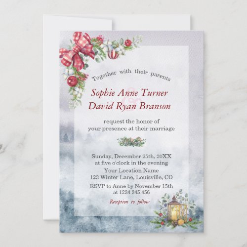 Charm Watercolor Winter Scene Christmas Wedding Invitation