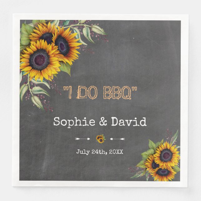 Charm Watercolour Sunflowers Chalkboard I DO BBQ Paper Dinner Napkins (Front)