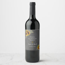 Charm Watercolour Sunflowers Chalkboard Wedding Wine Label