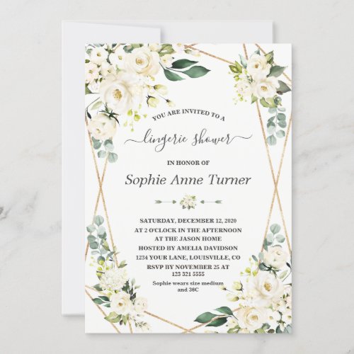 Charm Watercolour White Floral Gold Bridal Shower Invitation