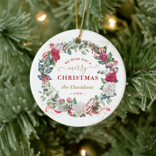 Charm We Wish You A Merry Christmas Wreath Wedding Ceramic Ornament