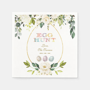 Charm White Cream Flowers Egg Hunt Gold Easter Napkins