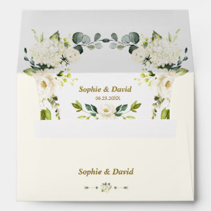 Charm White Cream Flowers Wedding Return Address Envelope
