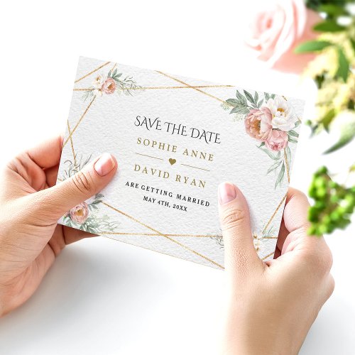 Charm White Dusty Rose Flowers Gold Wedding Save The Date