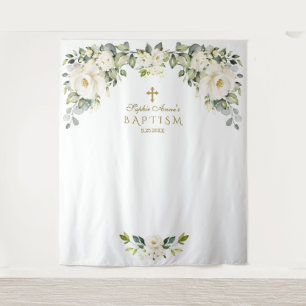 Charm White Floral Baptism Girl Photo Booth Prop Tapestry
