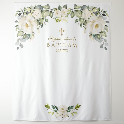 Charm White Floral Baptism Girl Photo Booth Prop Tapestry