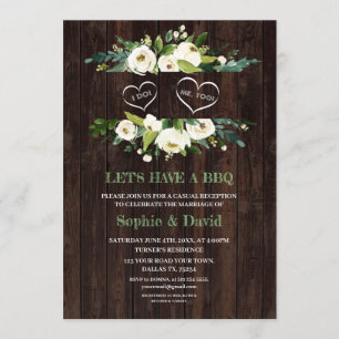 Charm White Floral Frame Barn I DO BBQ Invitation