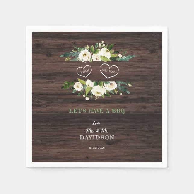 Charm White Floral Frame Barn I DO BBQ Napkins (Front)