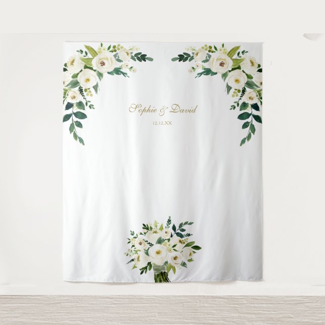 Charm White Floral Wedding Photo Booth Backdrop (Front)