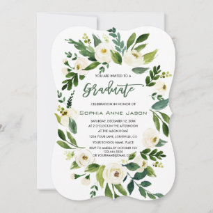 Charm White Floral Wreath Handwriting GRADUATION Invitation