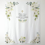 Charm White Flowers 1st Birthday Baptism Prop Tapestry at Zazzle