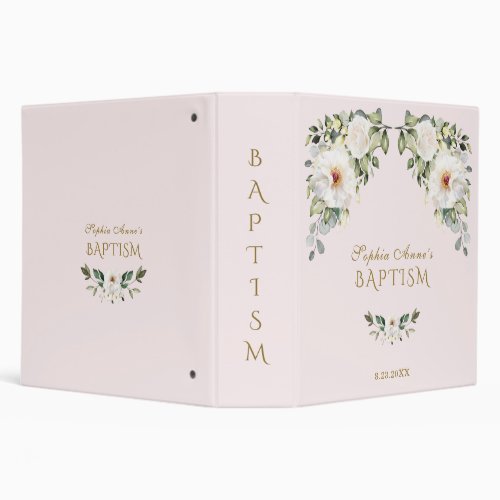 Charm White Flowers Baptism Photo Album 3 Ring Binder